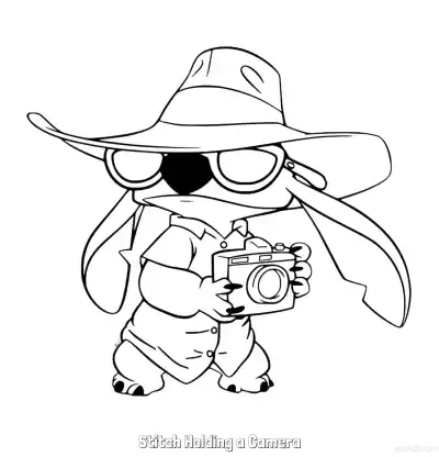 Free printable Stitch Holding a Camera  Coloring Page - Free Printable Lilo & Stitch PDF Coloring Sheets coloring page