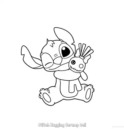 Free printable Stitch Hugging Scrump Doll  Coloring Page - Free Printable Lilo & Stitch PDFS Coloring Sheets coloring page