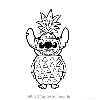 Free printable Stitch Hiding in the Pineapple  Coloring Page - Free Printable Lilo & Stitch PDF Coloring Sheets coloring page