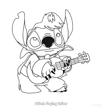 Free printable Stitch Playing Guitar  Coloring Page - Free Printable Lilo & Stitch PDF Coloring Sheets coloring page