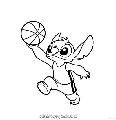Free printable Stitch Playing Basketball 1 Coloring Page - Free Printable Lilo & Stitch PDFS Coloring Sheets coloring page