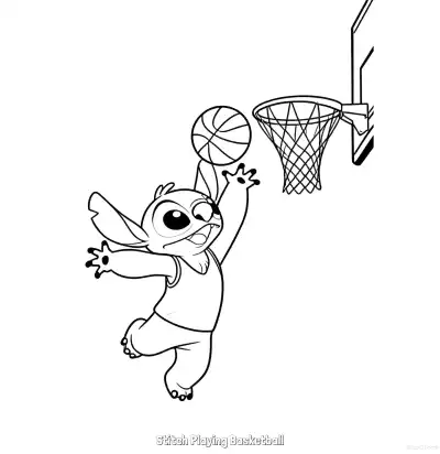 Free printable Stitch Playing Basketball 2 Coloring Page - Free Printable Lilo & Stitch PDFS Coloring Sheets coloring page