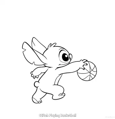 Free printable Stitch Playing Basketball 3 Coloring Page - Free Printable Lilo & Stitch PDFS Coloring Sheets coloring page