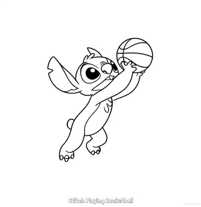 Free printable Stitch Playing Basketball 4 Coloring Page - Free Printable Lilo & Stitch PDFS Coloring Sheets coloring page