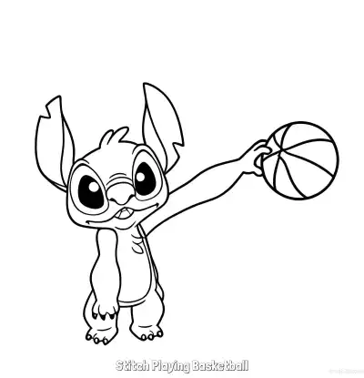 Free printable Stitch Playing Basketball 5 Coloring Page - Free Printable Lilo & Stitch PDFS Coloring Sheets coloring page