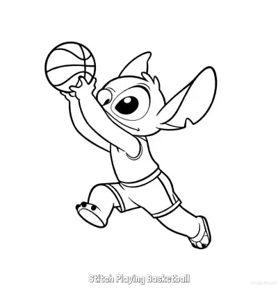Free printable Stitch Playing Basketball 6 Coloring Page - Free Printable Lilo & Stitch PDFS Coloring Sheets coloring page
