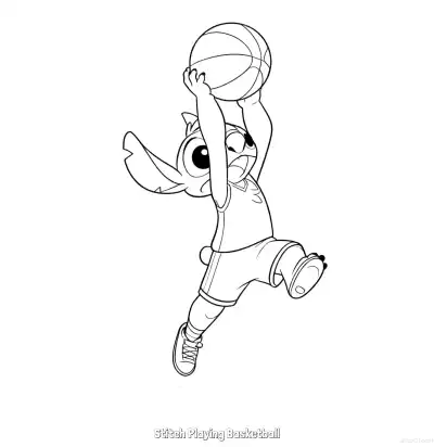 Free printable Stitch Playing Basketball 7 Coloring Page - Free Printable Lilo & Stitch PDFS Coloring Sheets coloring page