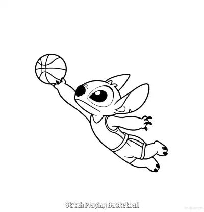 Free printable Stitch Playing Basketball 8 Coloring Page - Free Printable Lilo & Stitch PDFS Coloring Sheets coloring page