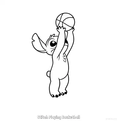 Free printable Stitch Playing Basketball 9 Coloring Page - Free Printable Lilo & Stitch PDFS Coloring Sheets coloring page