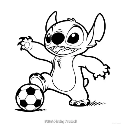 Free printable Stitch Playing Football  Coloring Page - Free Printable Lilo & Stitch PDFS Coloring Sheets coloring page
