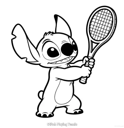 Free printable Stitch Playing Tennis  Coloring Page - Free Printable Lilo & Stitch PDFS Coloring Sheets coloring page
