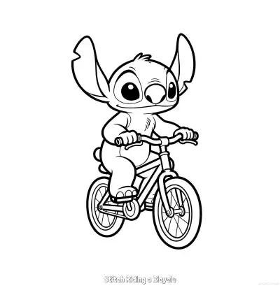 Free printable Stitch Riding a Bicycle  Coloring Page - Free Printable Lilo & Stitch PDFS Coloring Sheets coloring page