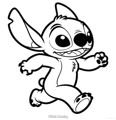 Free printable Stitch Running  Coloring Page - Free Printable Lilo & Stitch PDFS Coloring Sheets coloring page