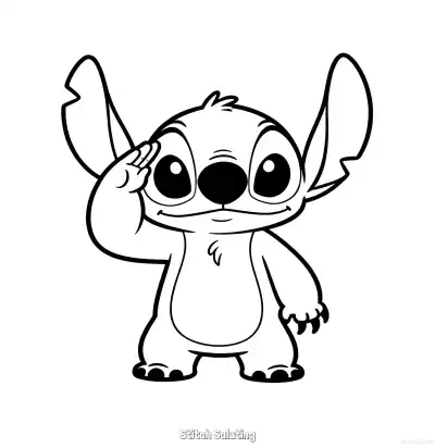 Free printable Stitch Saluting  Coloring Page - Free Printable Lilo & Stitch PDFS Coloring Sheets coloring page