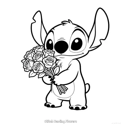 Free printable Stitch Sending Flowers 1 Coloring Page - Free Printable Lilo & Stitch PDFS Coloring Sheets coloring page