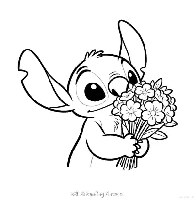 Free printable Stitch Sending Flowers 10 Coloring Page - Free Printable Lilo & Stitch PDFS Coloring Sheets coloring page
