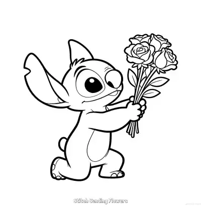 Free printable Stitch Sending Flowers 2 Coloring Page - Free Printable Lilo & Stitch PDFS Coloring Sheets coloring page