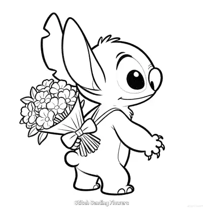 Free printable Stitch Sending Flowers 3 Coloring Page - Free Printable Lilo & Stitch PDFS Coloring Sheets coloring page