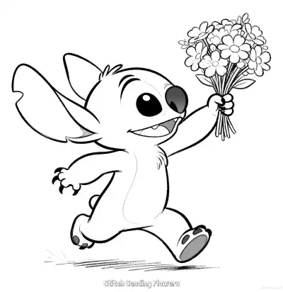 Free printable Stitch Sending Flowers 4 Coloring Page - Free Printable Lilo & Stitch PDFS Coloring Sheets coloring page