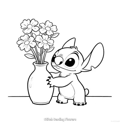 Free printable Stitch Sending Flowers 5 Coloring Page - Free Printable Lilo & Stitch PDFS Coloring Sheets coloring page