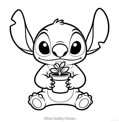 Free printable Stitch Sending Flowers 6 Coloring Page - Free Printable Lilo & Stitch PDFS Coloring Sheets coloring page