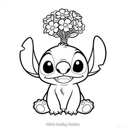 Free printable Stitch Sending Flowers 7 Coloring Page - Free Printable Lilo & Stitch PDFS Coloring Sheets coloring page