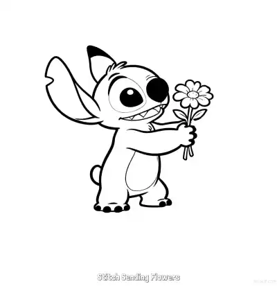 Free printable Stitch Sending Flowers 8 Coloring Page - Free Printable Lilo & Stitch PDFS Coloring Sheets coloring page