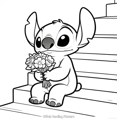 Free printable Stitch Sending Flowers 9 Coloring Page - Free Printable Lilo & Stitch PDFS Coloring Sheets coloring page