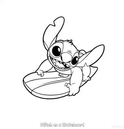 Free printable Stitch on a Skateboard  Coloring Page - Free Printable Lilo & Stitch PDF Coloring Sheets coloring page
