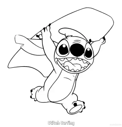 Free printable Stitch Surfing  Coloring Page - Free Printable Lilo & Stitch PDF Coloring Sheets coloring page
