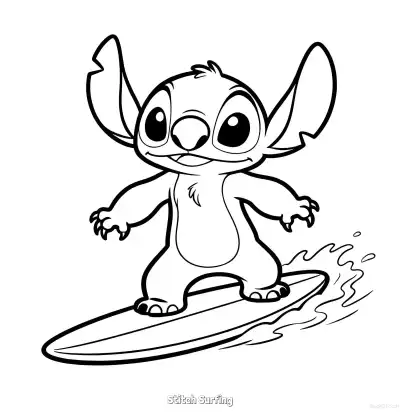 Free printable Stitch Surfing 1  Coloring Page - Free Printable Lilo & Stitch PDFS Coloring Sheets coloring page