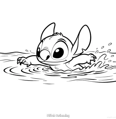 Free printable Stitch Swimming  Coloring Page - Free Printable Lilo & Stitch PDFS Coloring Sheets coloring page