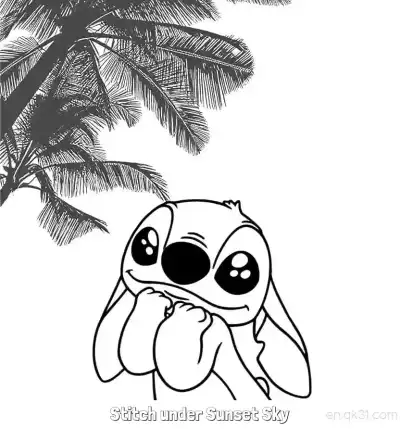 Free printable Stitch under Sunset Sky  Coloring Page - Free Printable Lilo & Stitch PDFS Coloring Sheets coloring page