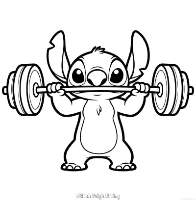 Free printable Stitch Weightlifting  Coloring Page - Free Printable Lilo & Stitch PDFS Coloring Sheets coloring page