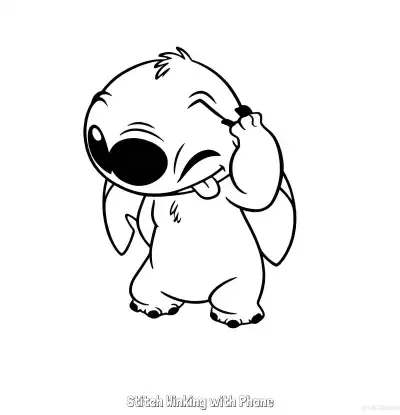Free printable Stitch Winking with Phone  Coloring Page - Free Printable Lilo & Stitch PDFS Coloring Sheets coloring page