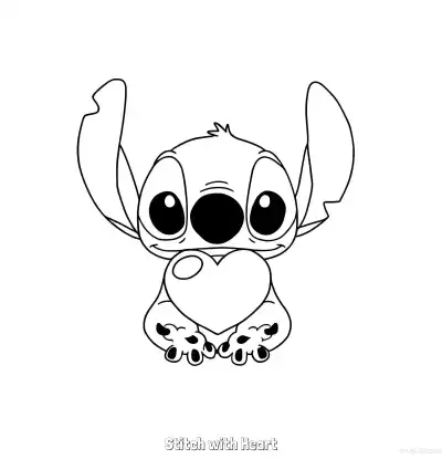 Free printable Stitch with Heart  Coloring Page - Free Printable Lilo & Stitch PDFS Coloring Sheets coloring page