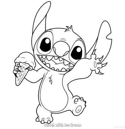 Free printable Stitch with Ice Cream  Coloring Page - Free Printable Lilo & Stitch PDFS Coloring Sheets coloring page