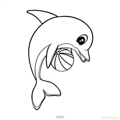 Free printable Cartoon Dolphin with Ball Outline  coloring page