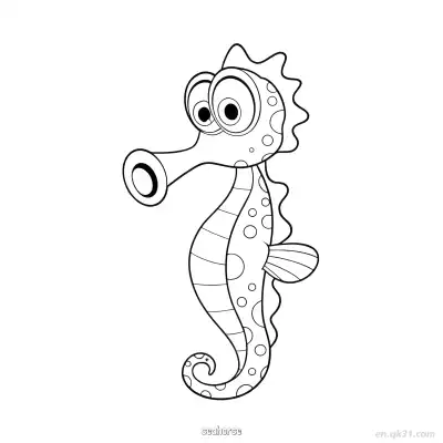 Free printable Cartoon Dotted Eye Seahorse Printable  coloring page