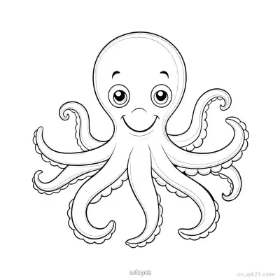Free printable Cartoon Smiling Tentacle Octopus  coloring page