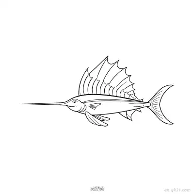 Free printable Classic Sailfish Line Art  coloring page