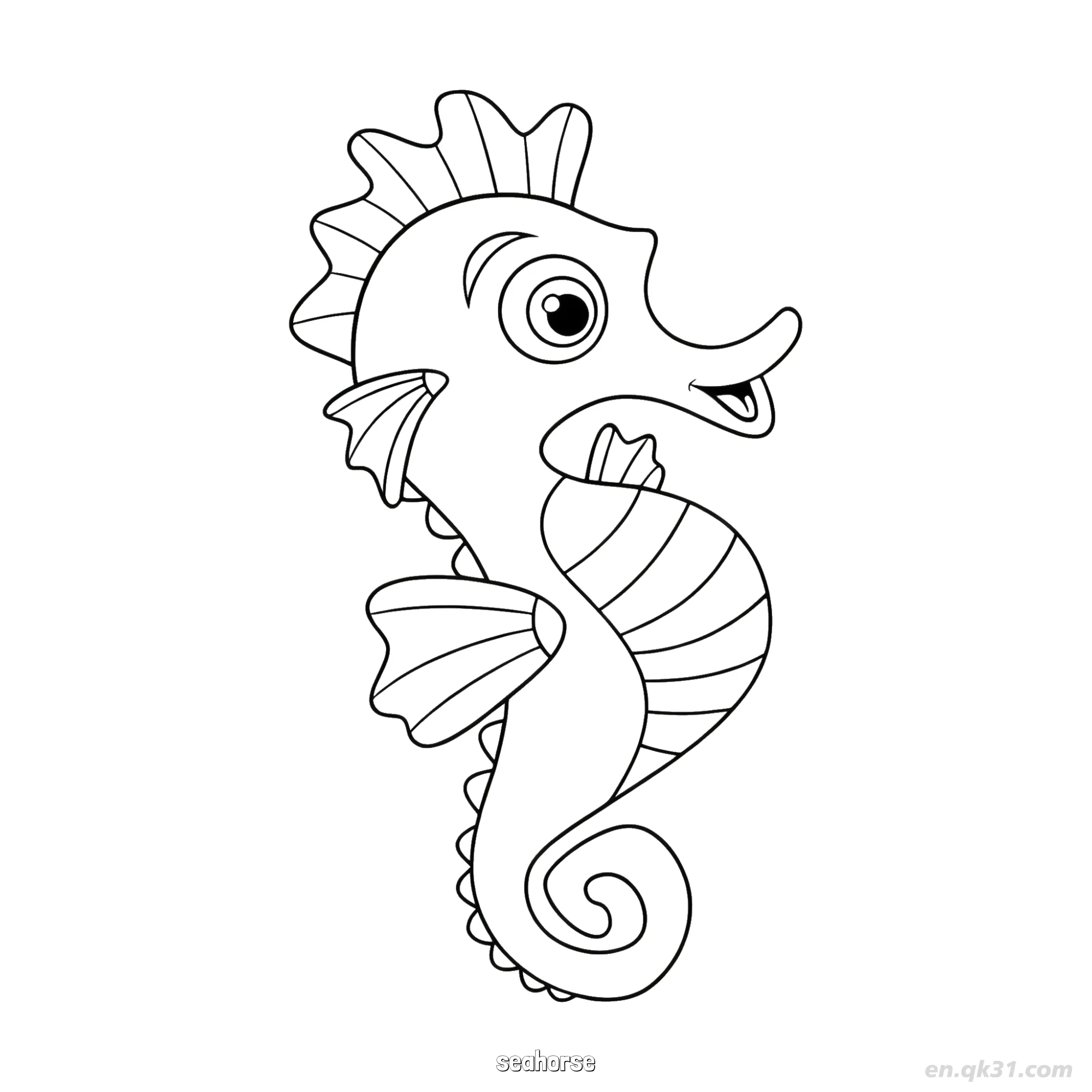 Curvy Striped Seahorse Coloring Page  – Free Printable Coloring Page for Kids and Adults