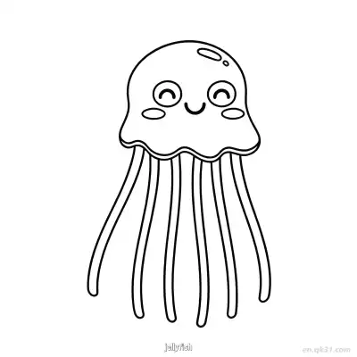 Free printable Cute Kawaii Face Jellyfish Art  coloring page