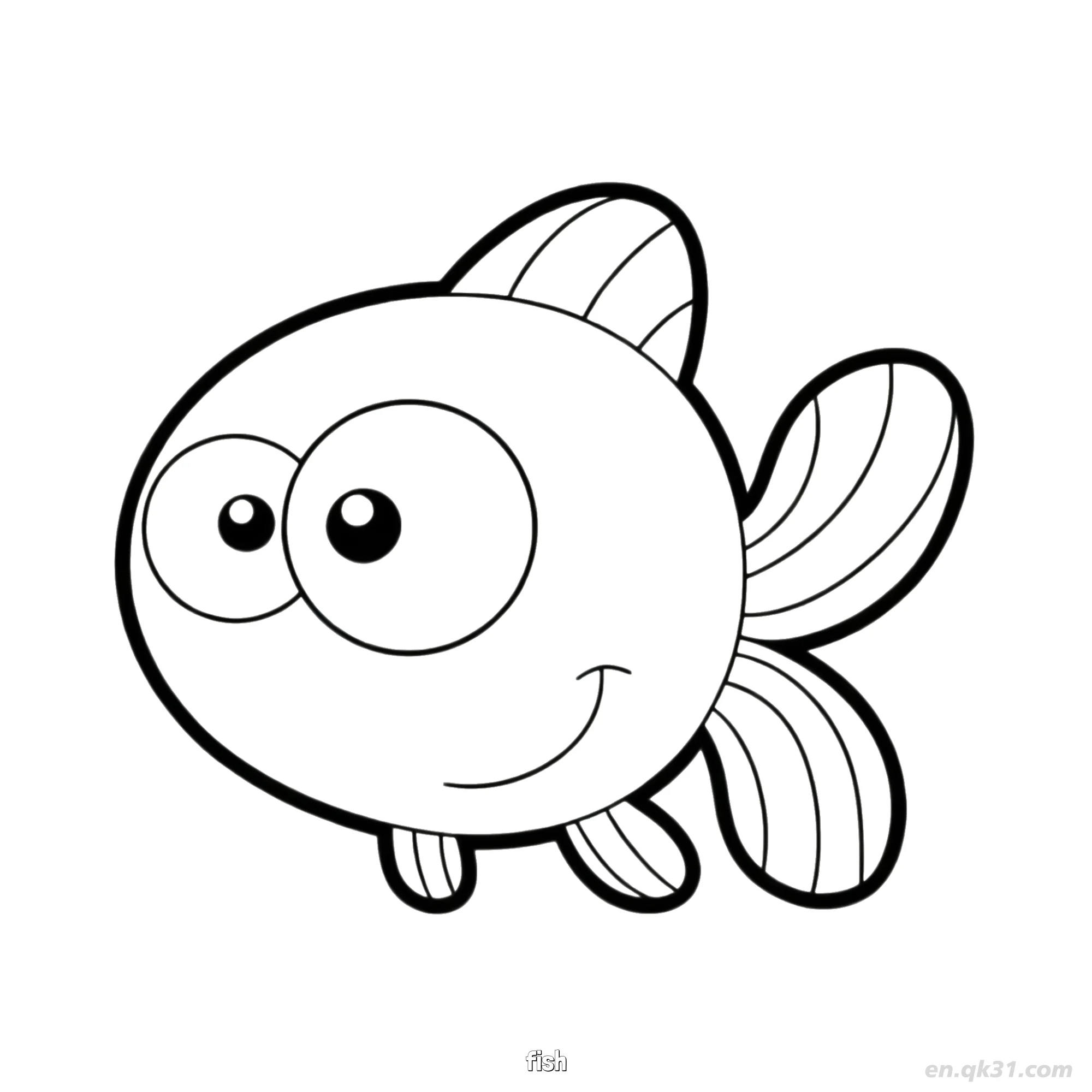 Cute Round Fish with Large Eyes Coloring Page  – Free Printable Coloring Page for Kids and Adults