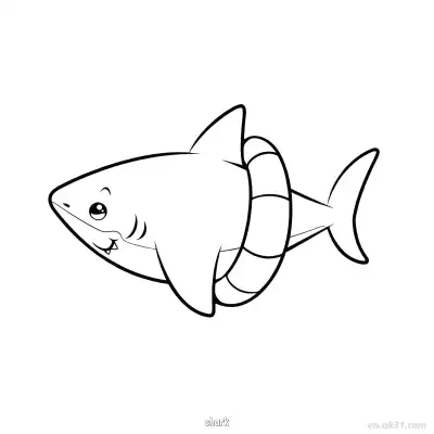 Free printable Cute Shark with Lifebuoy Ring  coloring page