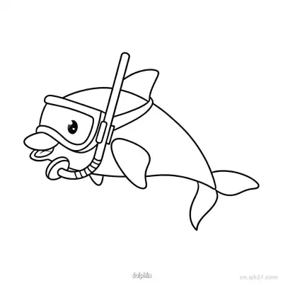 Free printable Dolphin Wearing Snorkeling Gear Coloring Page coloring page
