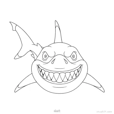 Free printable Grinning Sharp Teeth Shark Head  coloring page