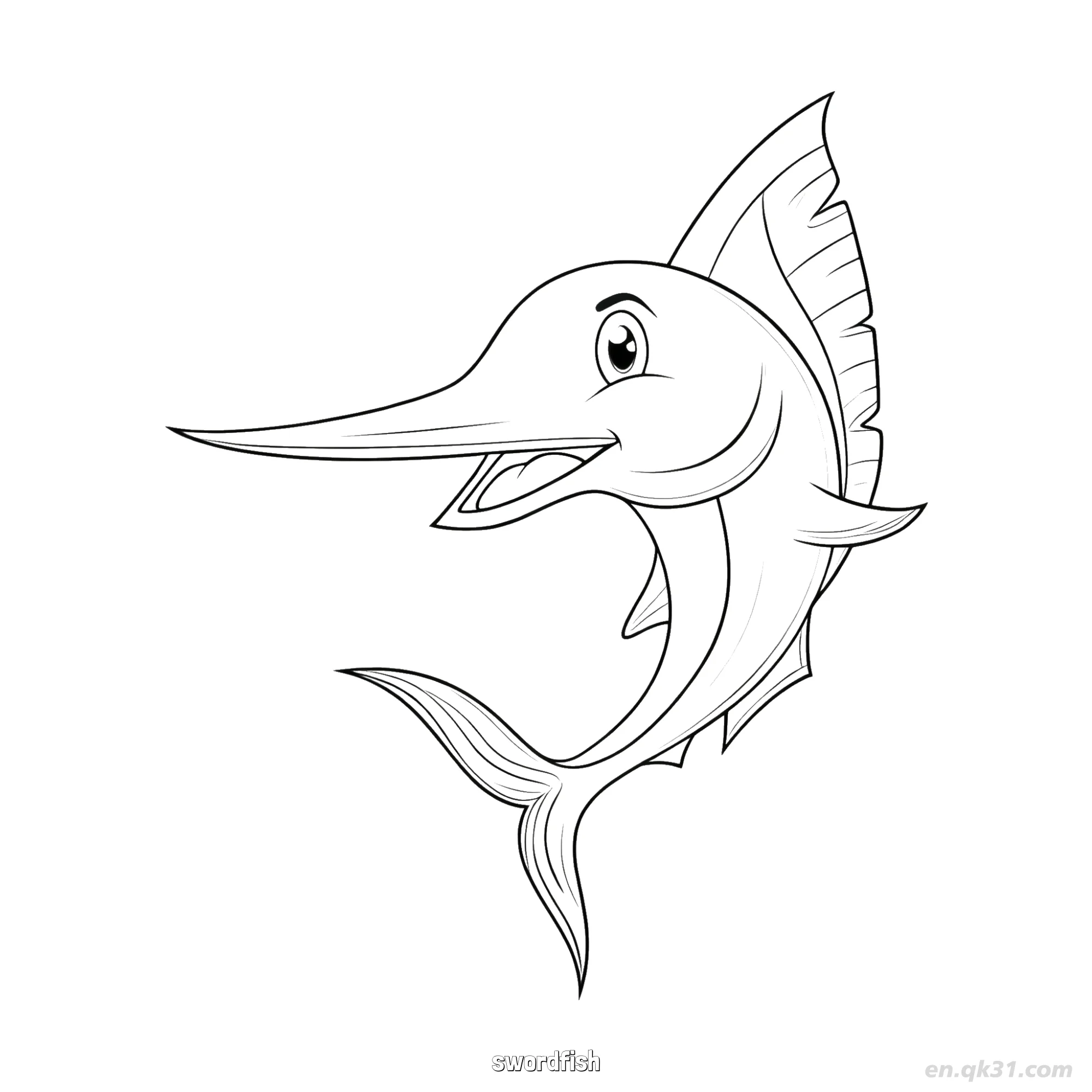 Grinning Swordfish with Pointy Nose Coloring Page  – Free Printable Coloring Page for Kids and Adults