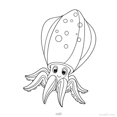 Free printable Happy Baby Squid Line Art  coloring page