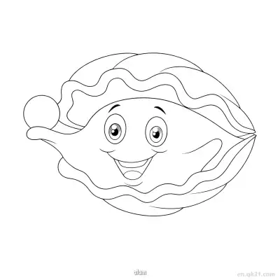 Free printable Happy Smiling Clam with Seaweed Cap  coloring page